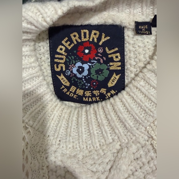Superdry Wool Blend Chunky Cable Knit Sweater Small (4) Crewneck Fisherman - Picture 2 of 5